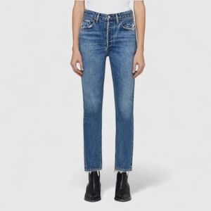 AGOLDE Riley 100% Cotton High Rise Straight Crop Jeans Frequency Distressed 32